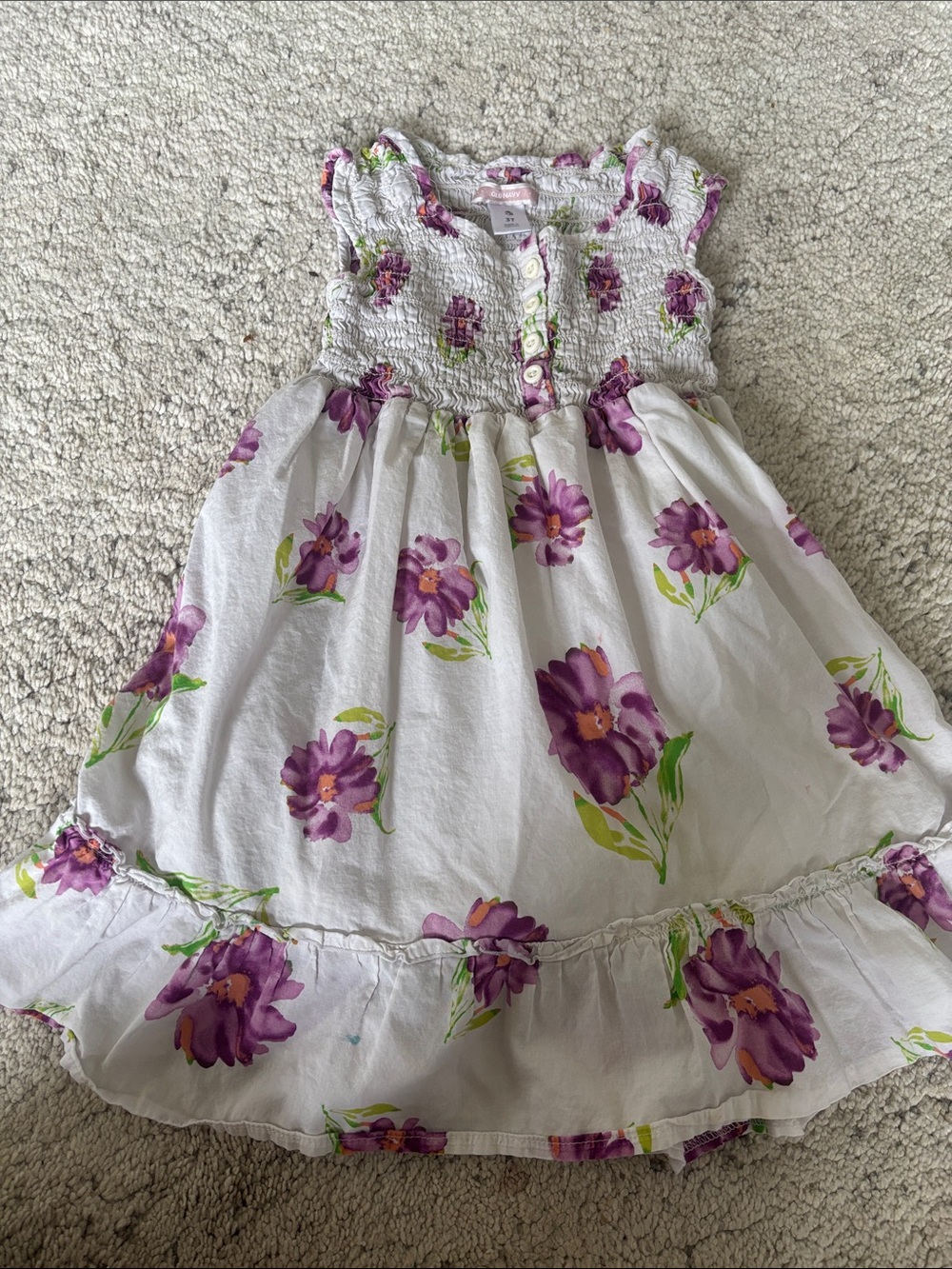 Girls Size 3T Old Navy White Sundress with Purple Floral Print